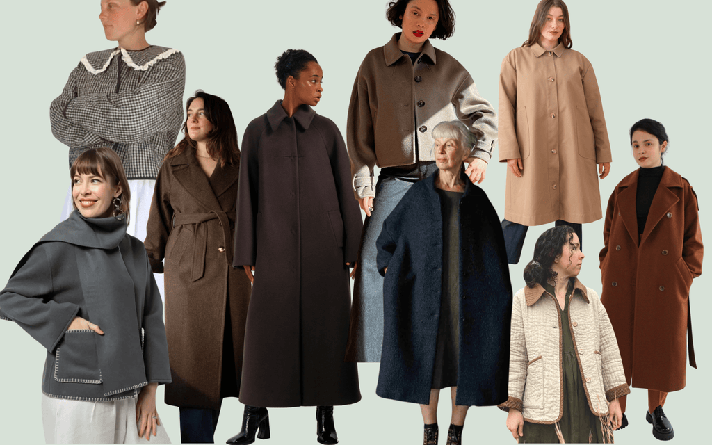 Curated group of 10 outerwear sewing patterns to pair with dresses and skirts this winter